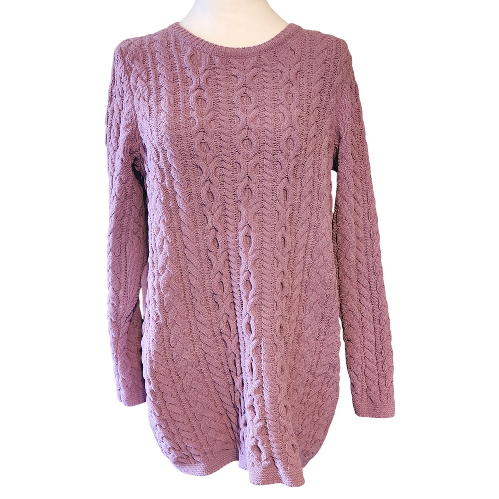 J.Jill Cable Knit Sweater Tunic Top Long Sleeve Textured Medium Purple
